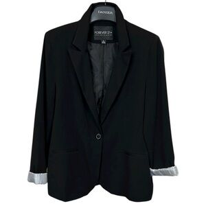 Forever 21+ Black Blazer‎ XL Women’s Plus One Button Stretch Lined Workwear